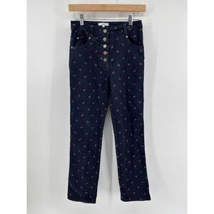 Miaou Jeans Women's Sz 28 Floral Rose Embroidered Straight Leg Coquette Chic